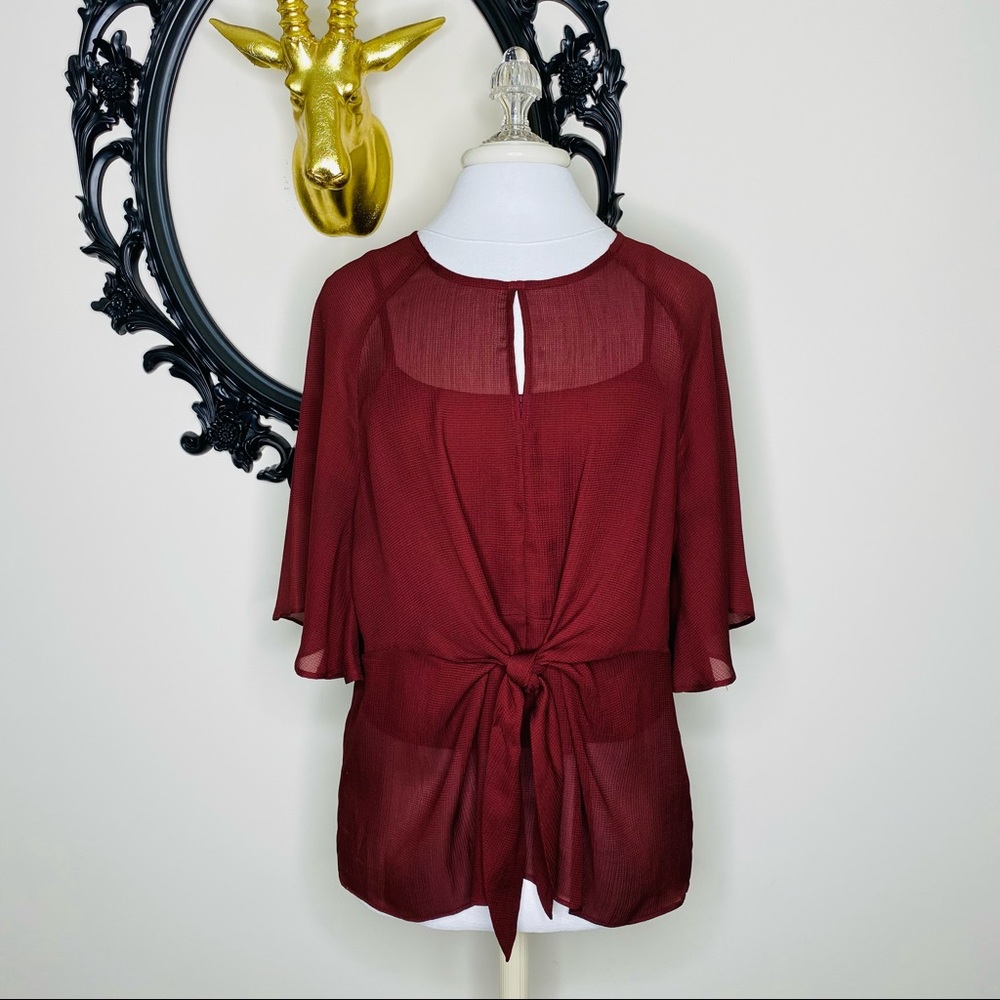 Black Swan Burgundy Blouse with Tie Front